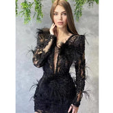 Black Color Long Sleeve Mini Dress, Party Dress, Birtyday Party Celebrate Dress, Sexy Dress - 28Swim